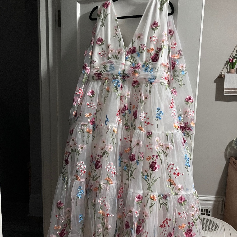 JessaKae Floral Embroidered Midi Dress - White and Multicolor